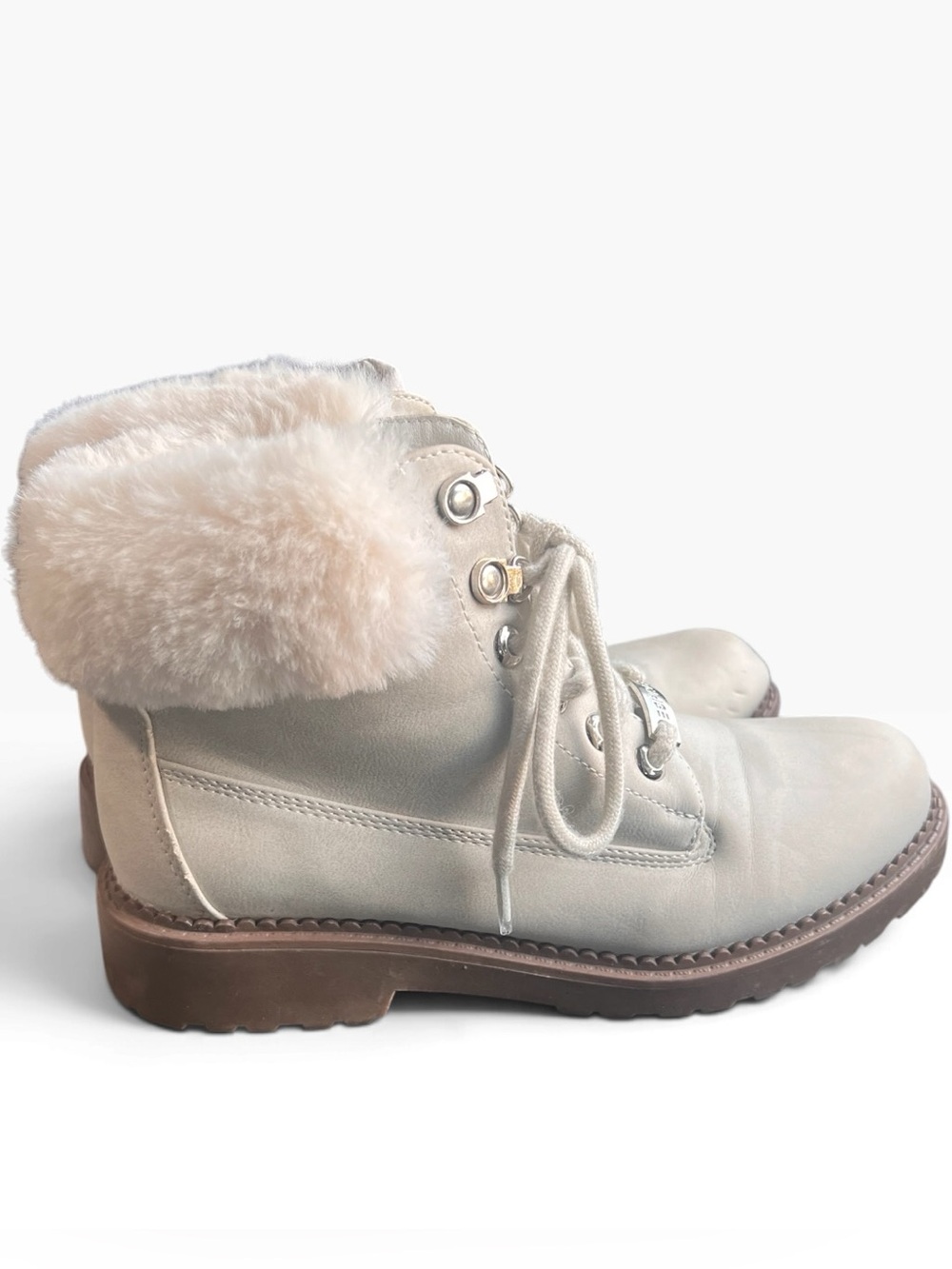 Esprit Chelsea Cream Fur-Trim Lace-Up Ankle Boots Sz 7.5